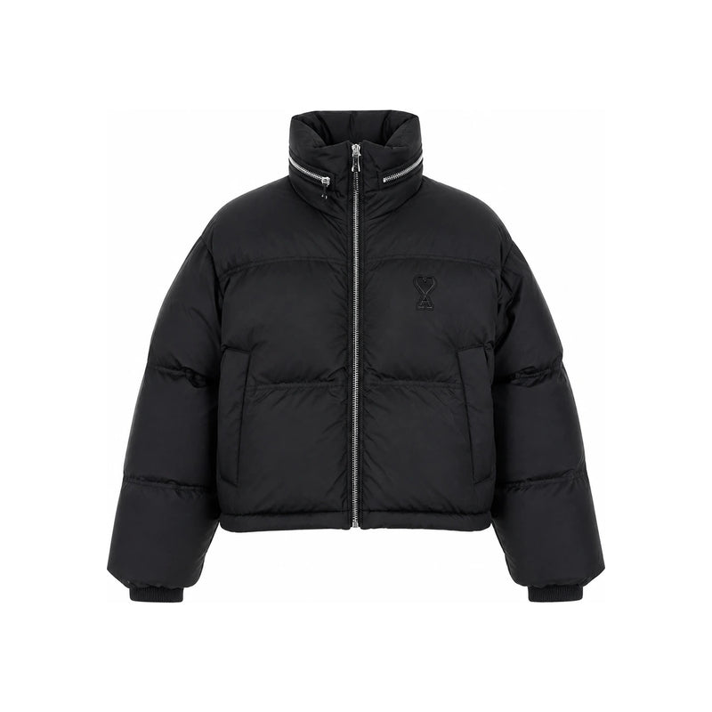 AMI Heart Logo Leather Patch Down Puffer Jacket for Women FJK413 PA0009 001