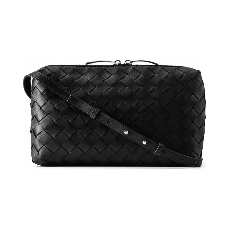 Bottega Veneta Intrecciato Leather Crossbody Bag Black