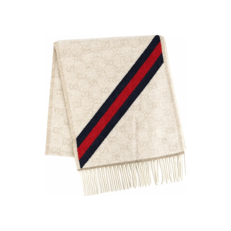 GUCCI Beige Wool Web Logo Scarf
