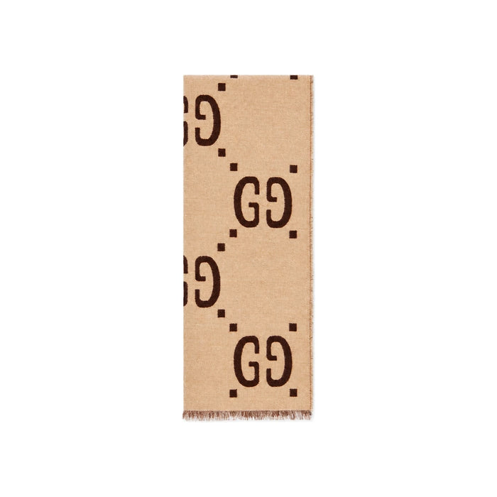 GUCCI Women’s GG Jacquard Scarf Brown Wool Silk