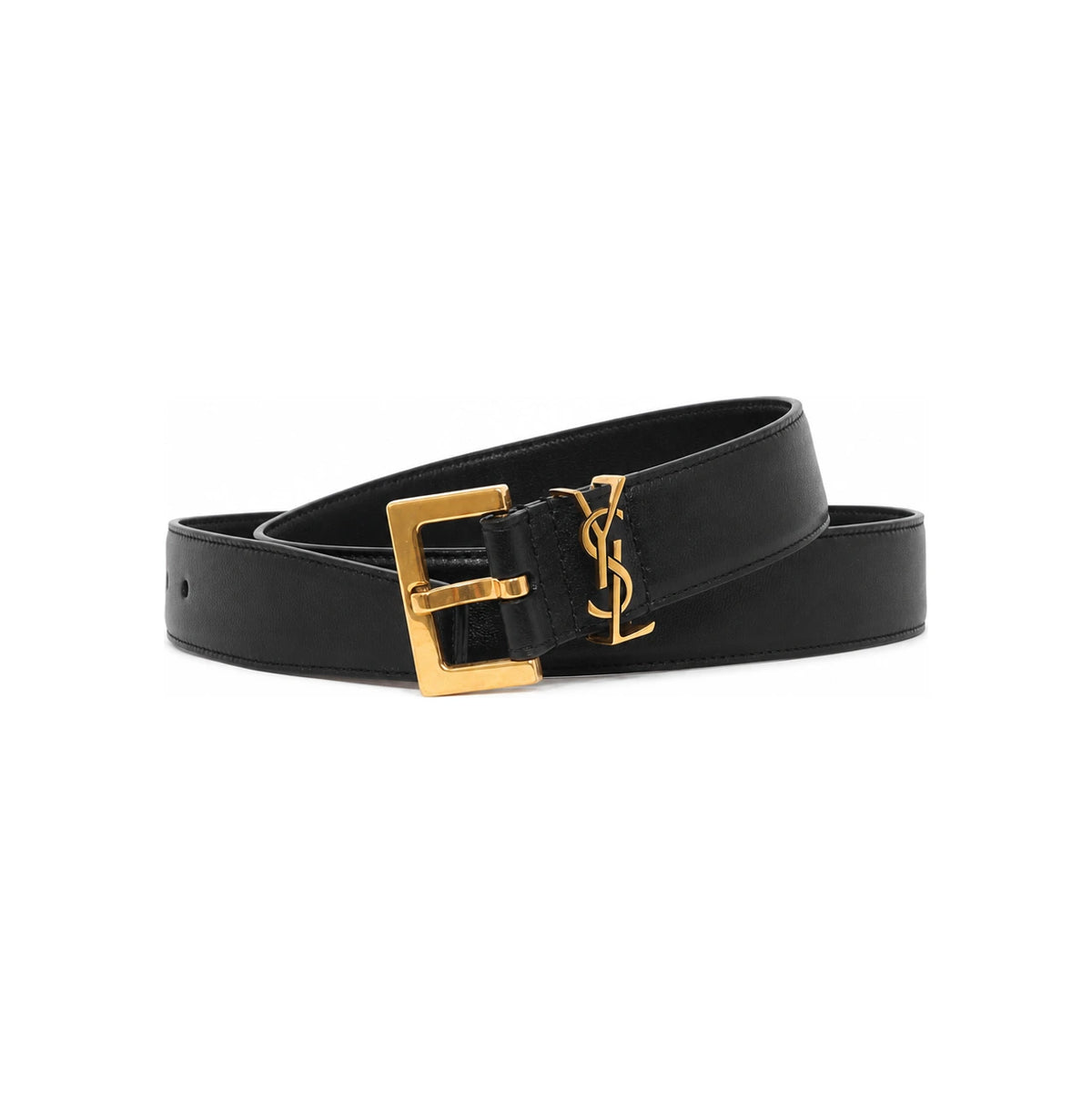 Saint Laurent Women’s Monogram Buckle Leather Belt Black
