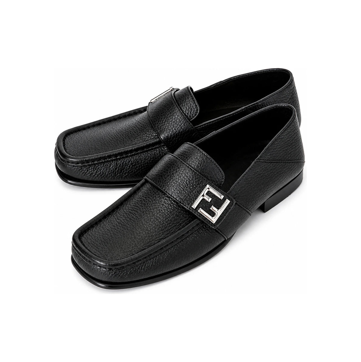 FENDI Black Leather Loafers for Men 7D1648 AQ6KF0QA1