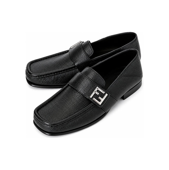 FENDI Black Leather Loafers for Men 7D1648 AQ6KF0QA1