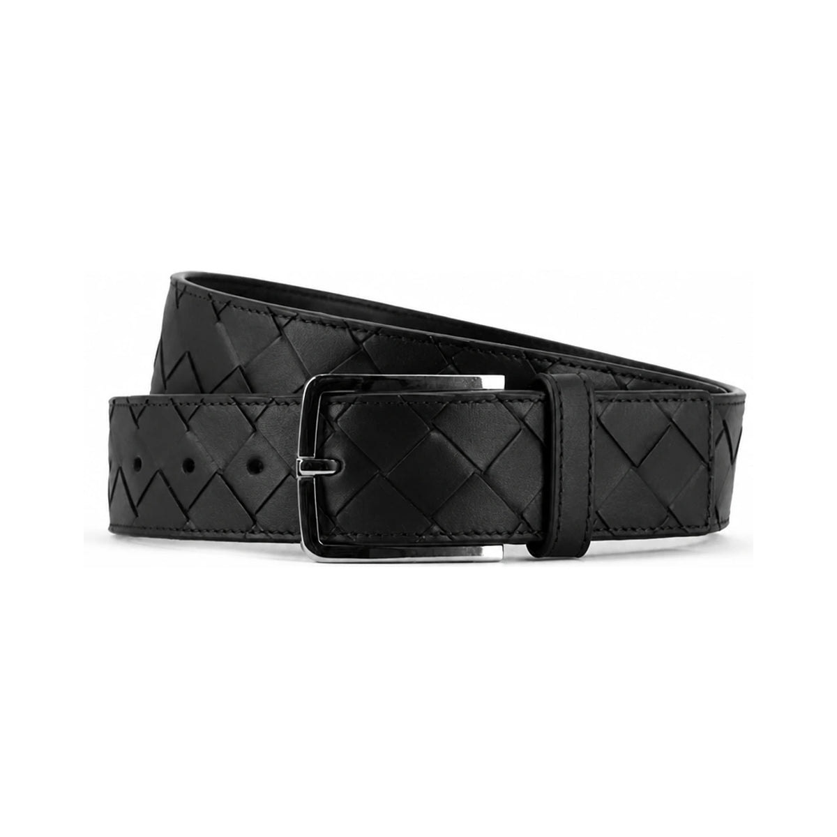 Bottega Veneta Intrecciato Leather Men's Belt Black