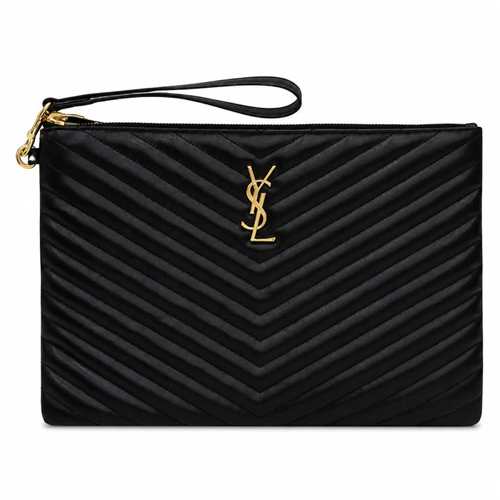 Saint Laurent Cassandra Monogram Gold Matelassé Leather Clutch Black