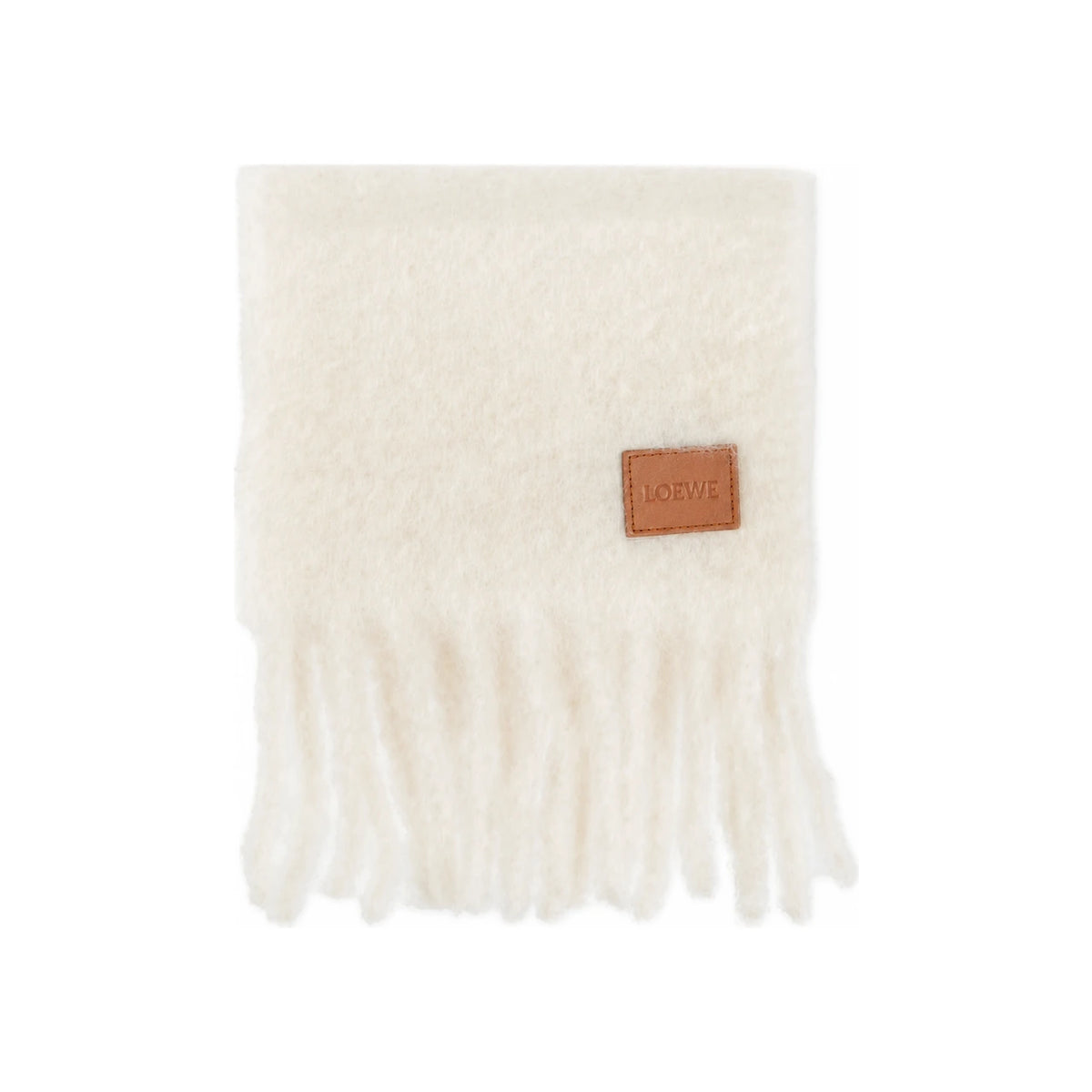 LOEWE Women’s Anagram Patch Scarf Muffler Ivory Wool