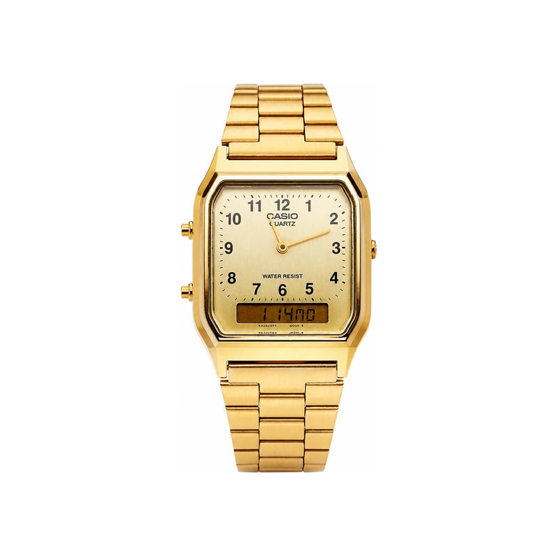 Casio Gold Square Dual Time Analog Digital Metal Watch
