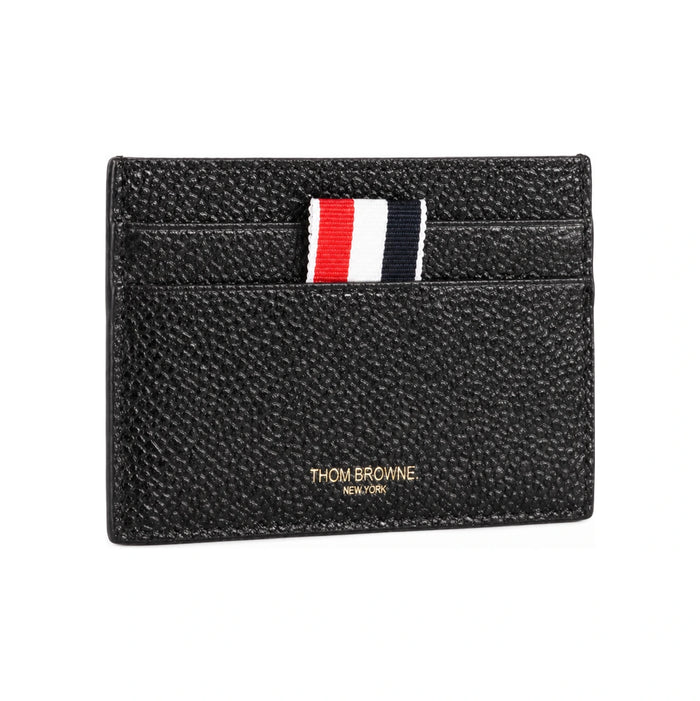 THOM BROWNE Pebble Grain Tricolor Tab Leather Card Holder