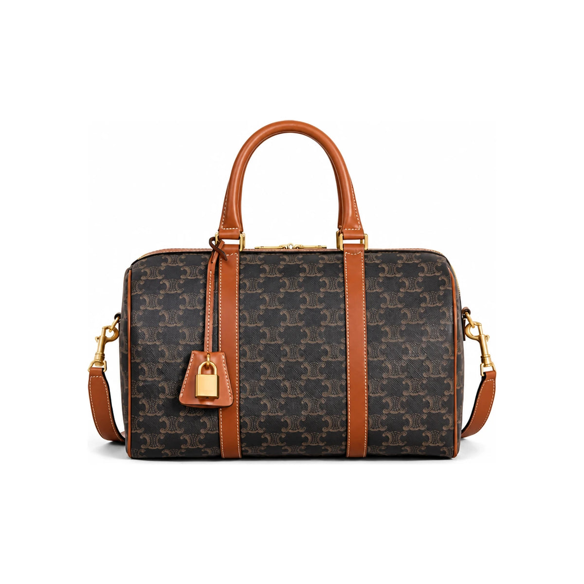 CELINE Large Boston Triomphe Canvas Calfskin Tote Bag Tan