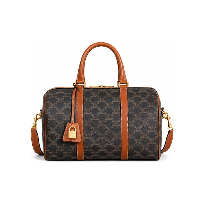 CELINE Large Boston Triomphe Canvas Calfskin Tote Bag Tan