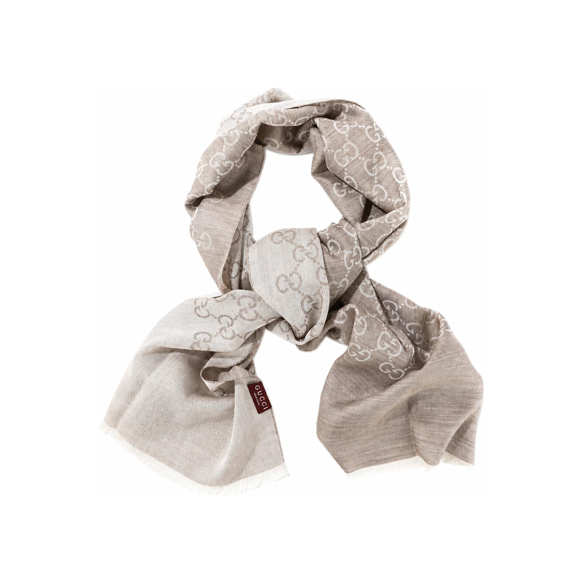GUCCI Jacquard GG Wool Silk Two-Tone Scarf Beige