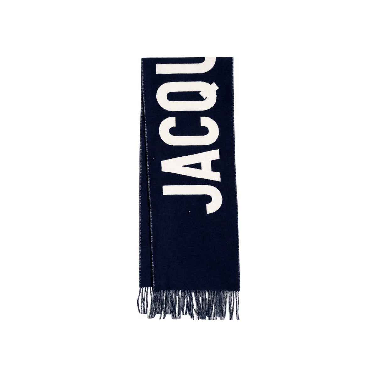JACQUEMUS Logo Fringe Unisex Scarf Muffler Navy Wool