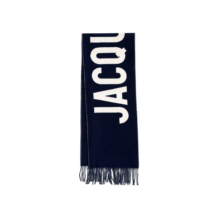 JACQUEMUS Logo Fringe Unisex Scarf Muffler Navy Wool