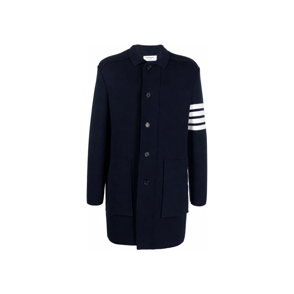 THOM BROWNE Diagonal Armband Interlock Cotton Cashmere Overcoat