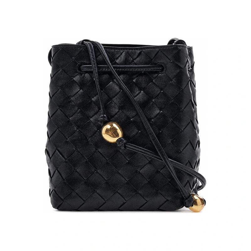 Bottega Veneta Intrecciato Small Bucket Bag Crossbody Leather Beige