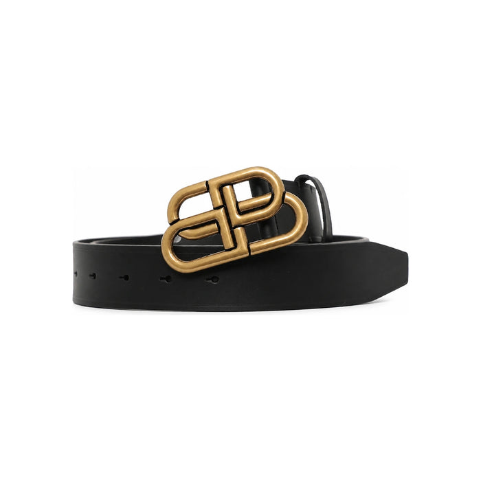 BALENCIAGA Black Leather BB Logo Large Men’s Belt
