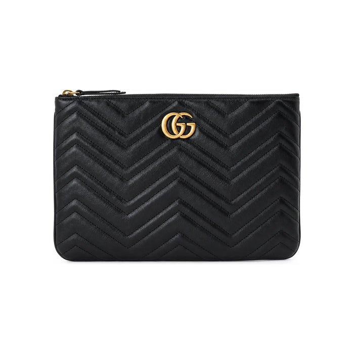 GUCCI Black GG Marmont Matelassé Leather Clutch