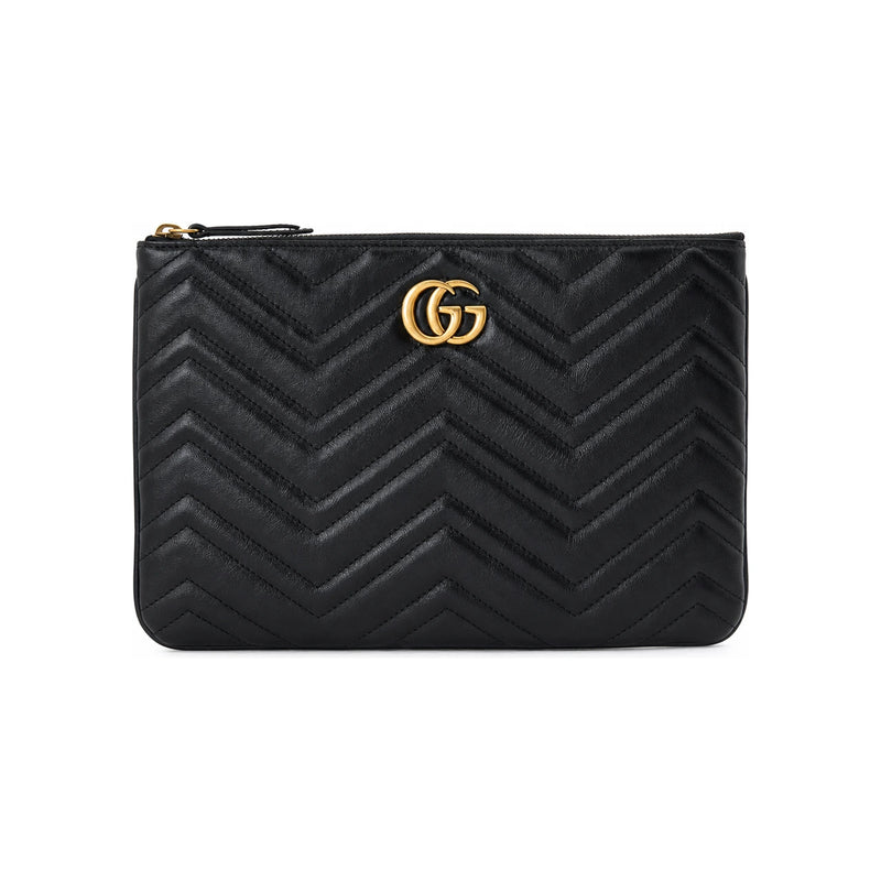 GUCCI Black GG Marmont Matelassé Leather Clutch