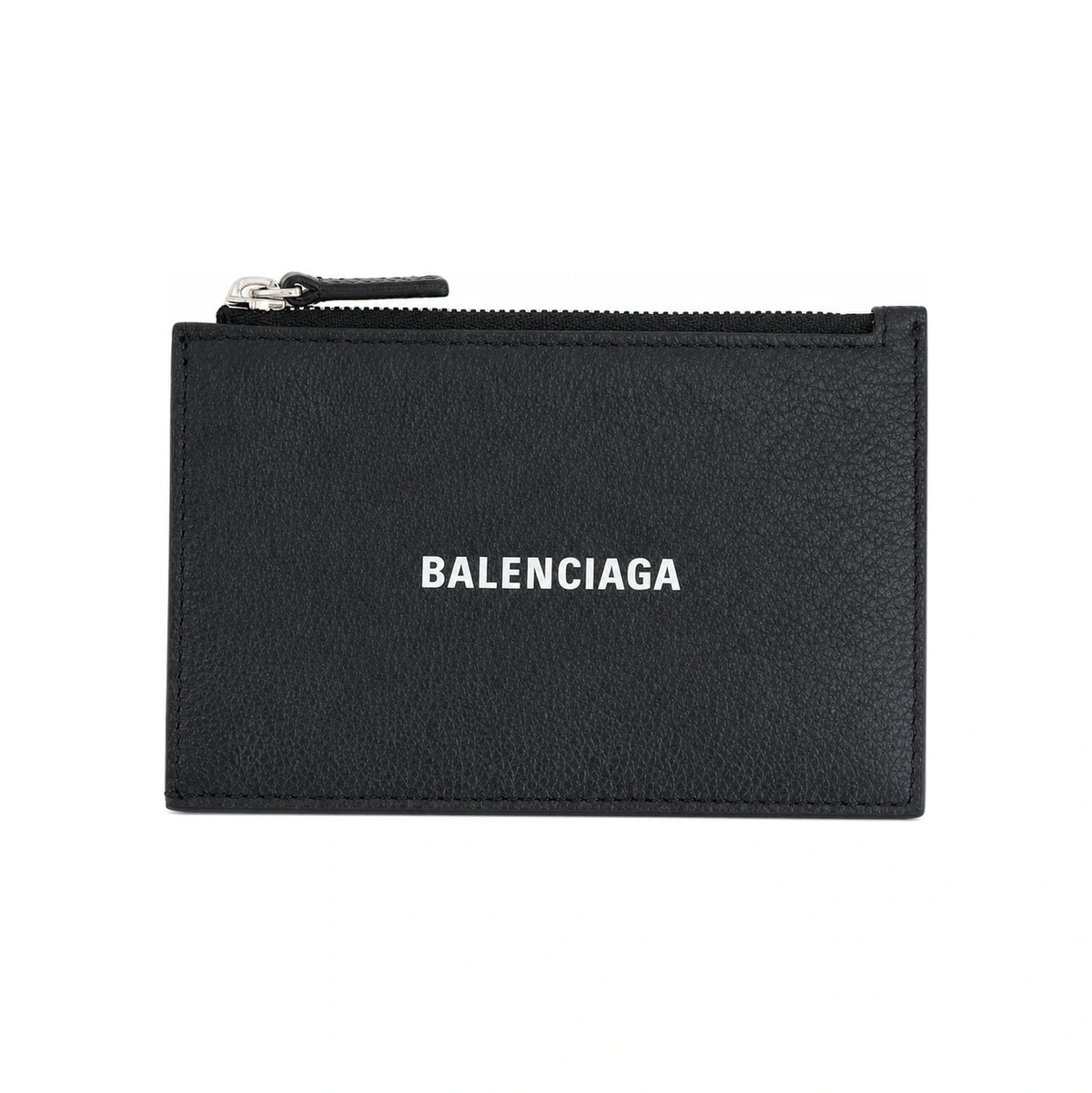 BALENCIAGA Cash Logo Grained Leather Coin Zip Cardholder Black