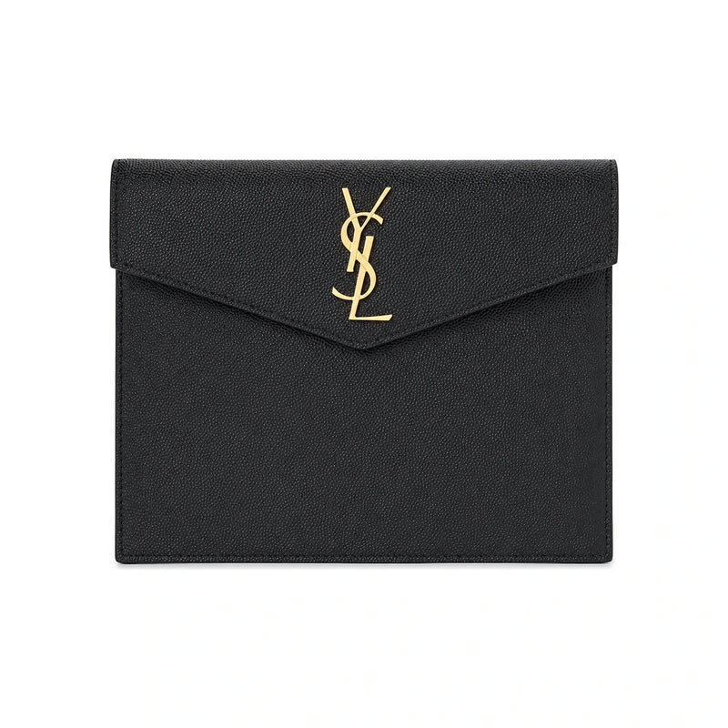 Saint Laurent Gold-Tone Envelope Leather Clutch Bag