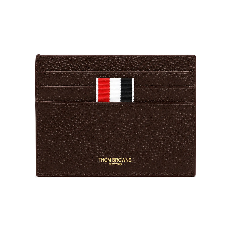 THOM BROWNE Pebble-Grain Leather Card Holder Unisex Navy