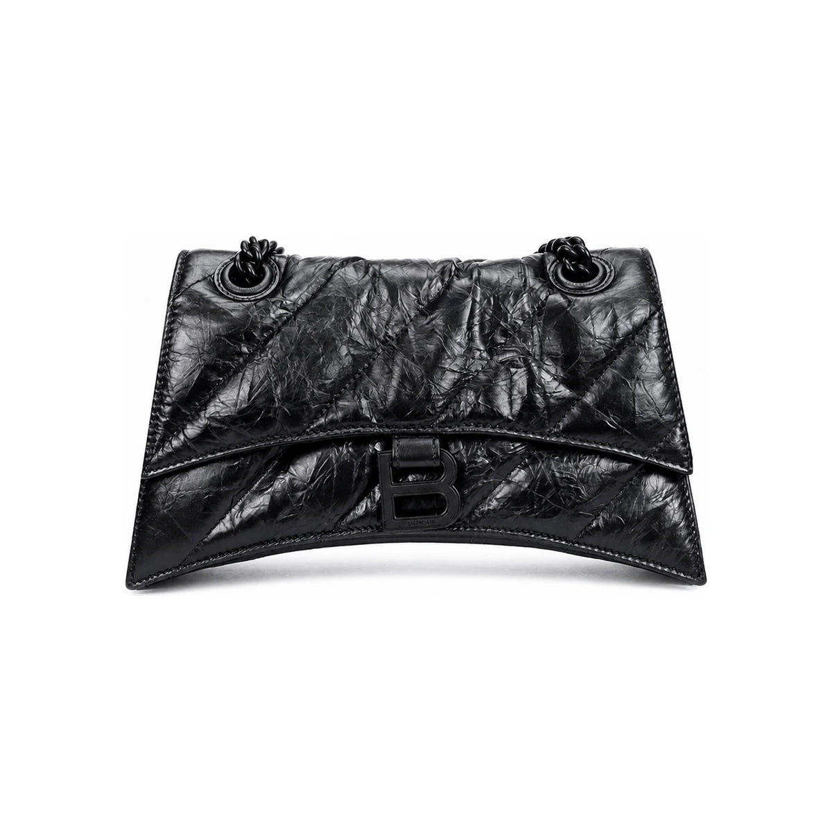 BALENCIAGA Quilted Crush Small Chain Shoulder Bag Black Leather