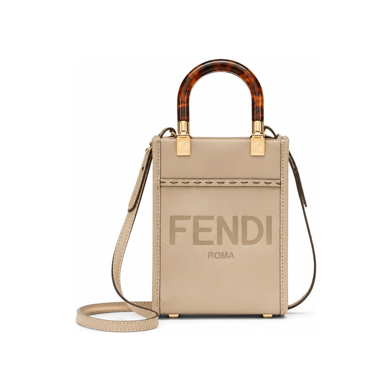 FENDI Taupe Logo Sunshine Mini Crossbody Tote Bag