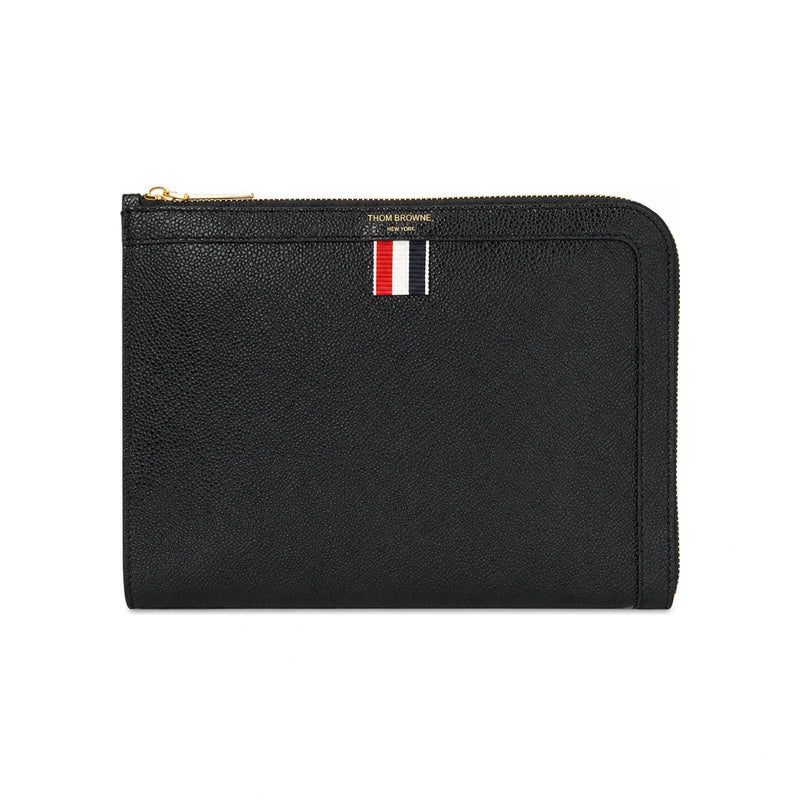 THOM BROWNE Black Tricolor Tab Mini Document Clutch Unisex