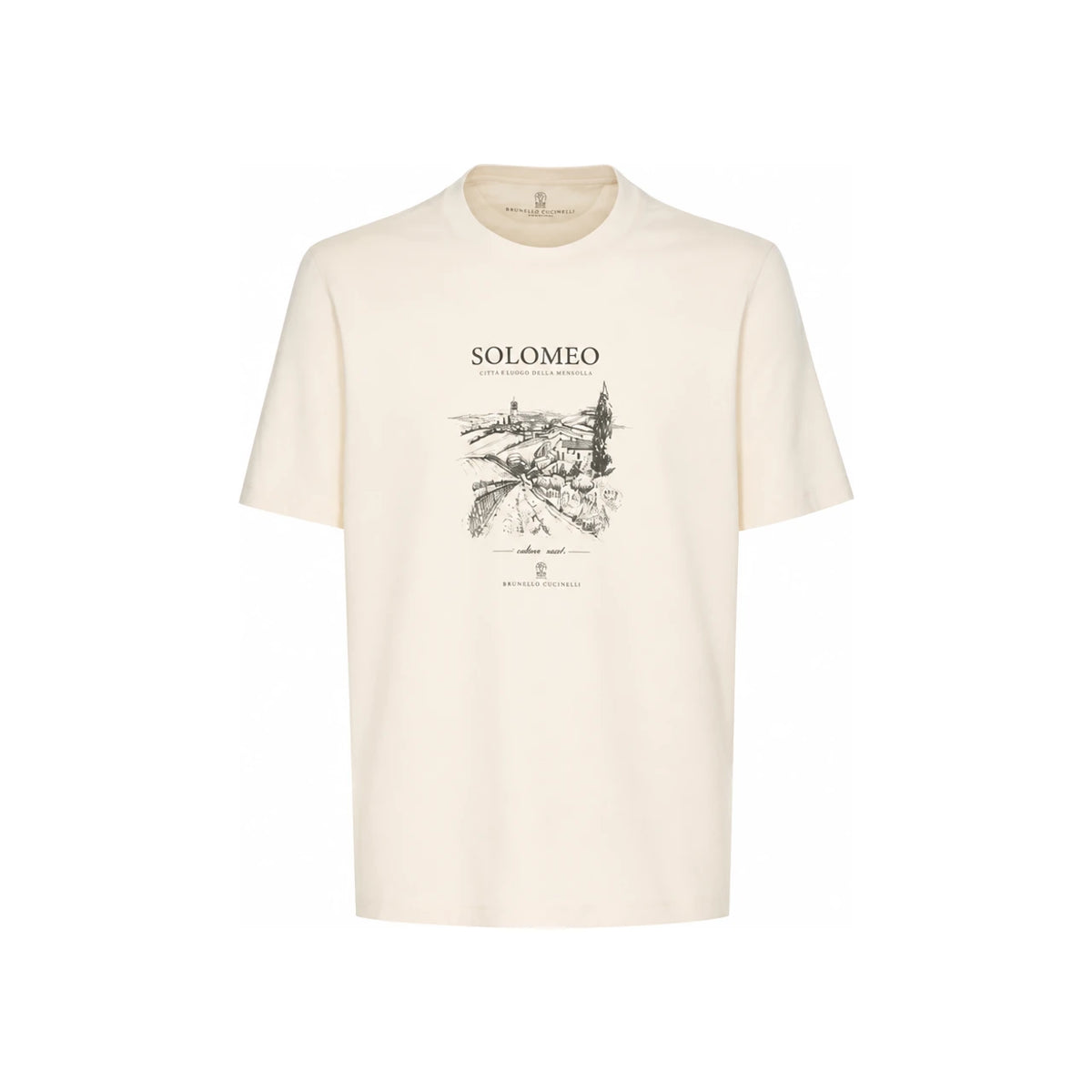 Brunello Cucinelli Solomeo Logo Print Beige Short Sleeve T-Shirt M0B138454 C2832