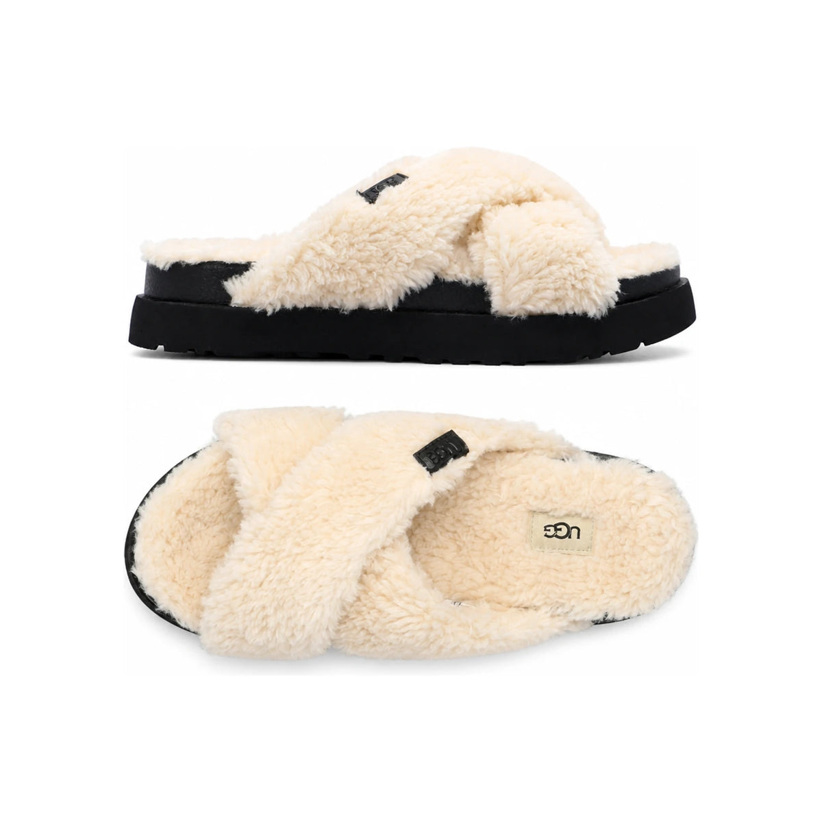 Ugg Fuzz Sugar Fur Slippers Natural Black Women’s