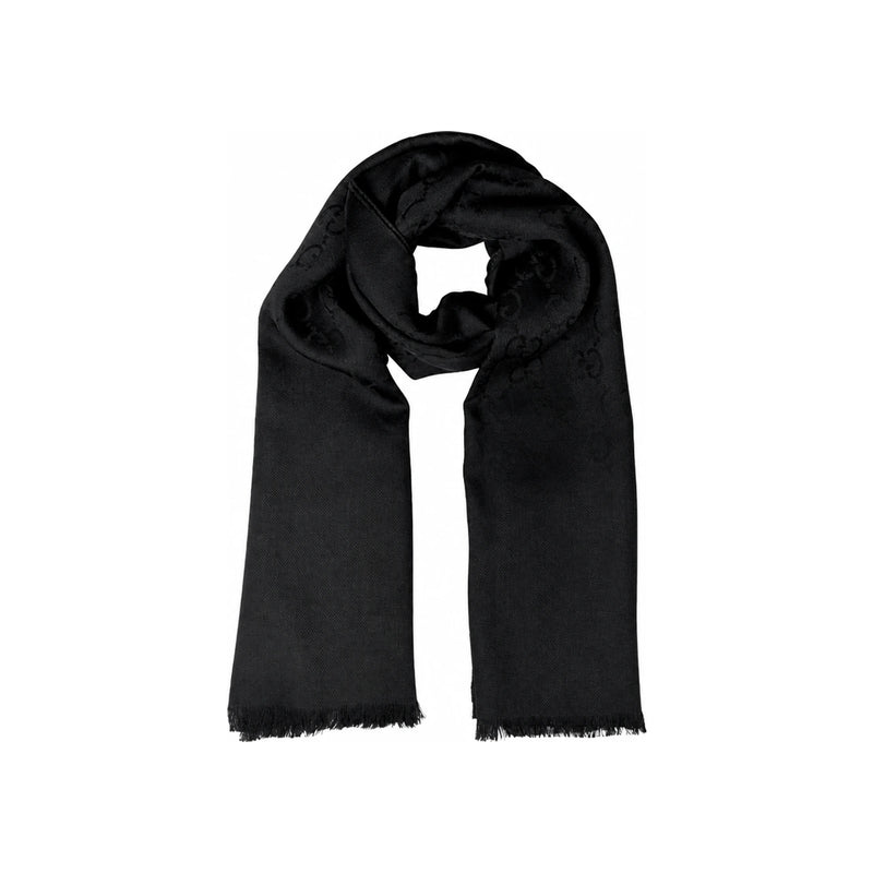 GUCCI Jacquard GG Wool Silk Two-Tone Scarf Black