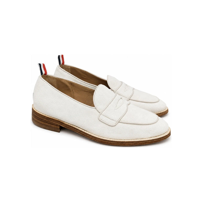 THOM BROWNE Tricolor Tab Varsity Penny Loafers Black Leather