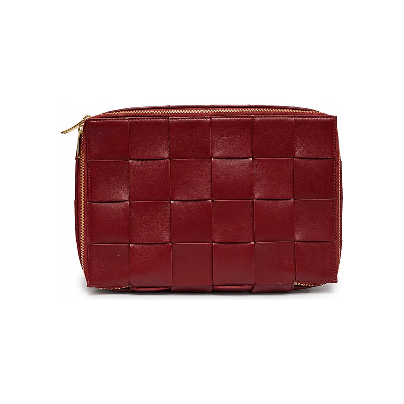 Bottega Veneta Dark Red Leather Travel Case Clutch