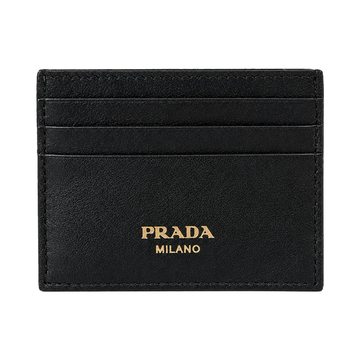 PRADA Metal Logo Card Holder Black Gold-Tone Hardware Wallet