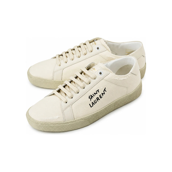 Saint Laurent Logo Embroidered Classic Low-Top Sneakers White