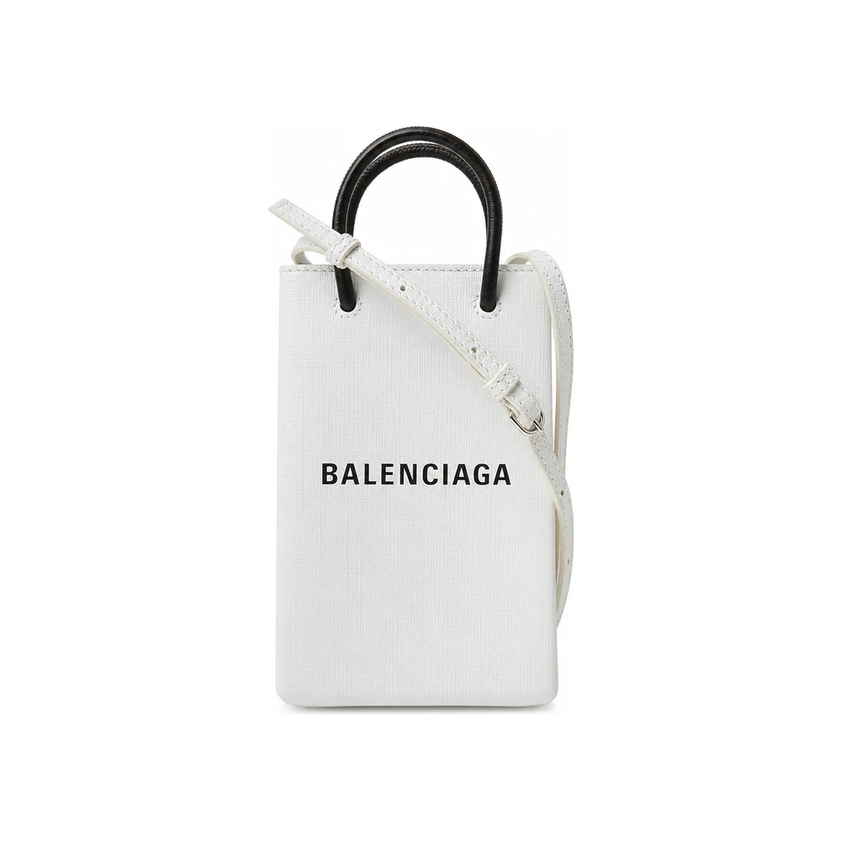 BALENCIAGA Logo Phone Holder Crossbody Bag Black Leather