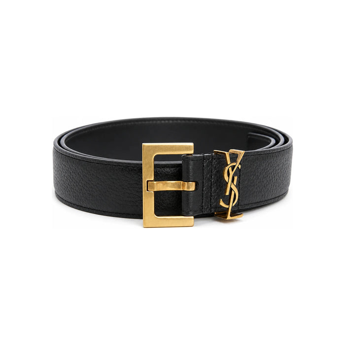 Saint Laurent Monogram Leather Men's Belt Black