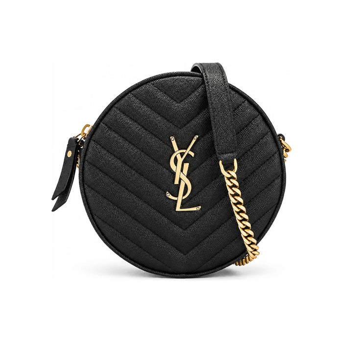 Saint Laurent Chevron Quilted Grain de Poudre Embossed Leather Camera Bag Black
