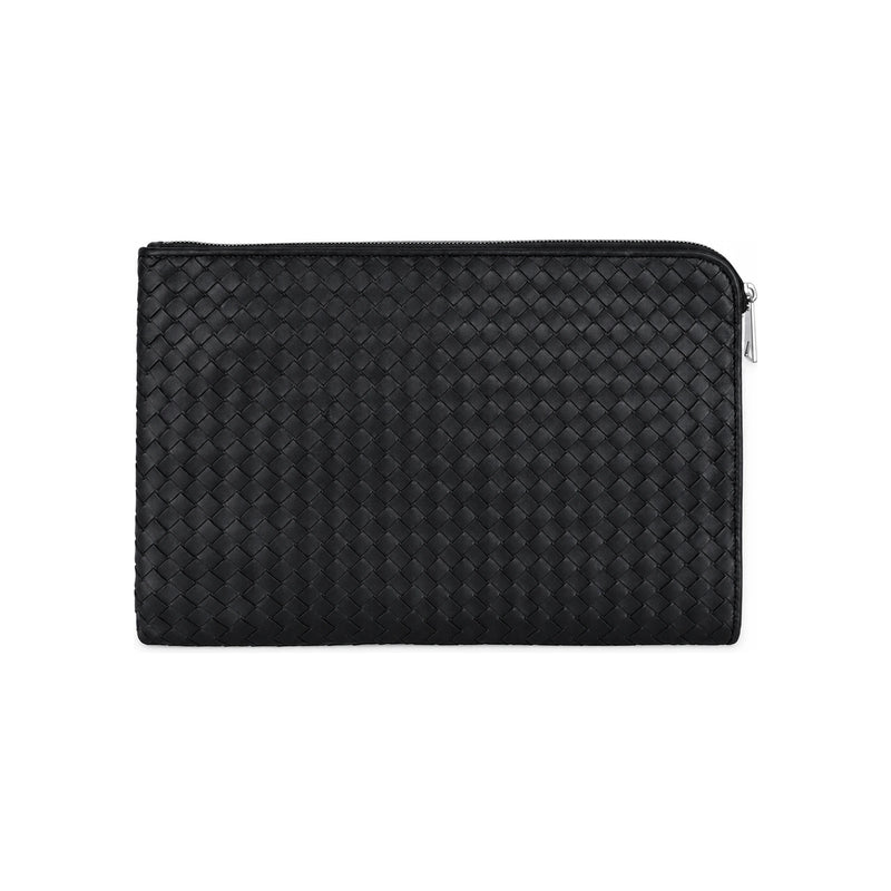 Bottega Veneta Intrecciato Leather Document Clutch Bag Black
