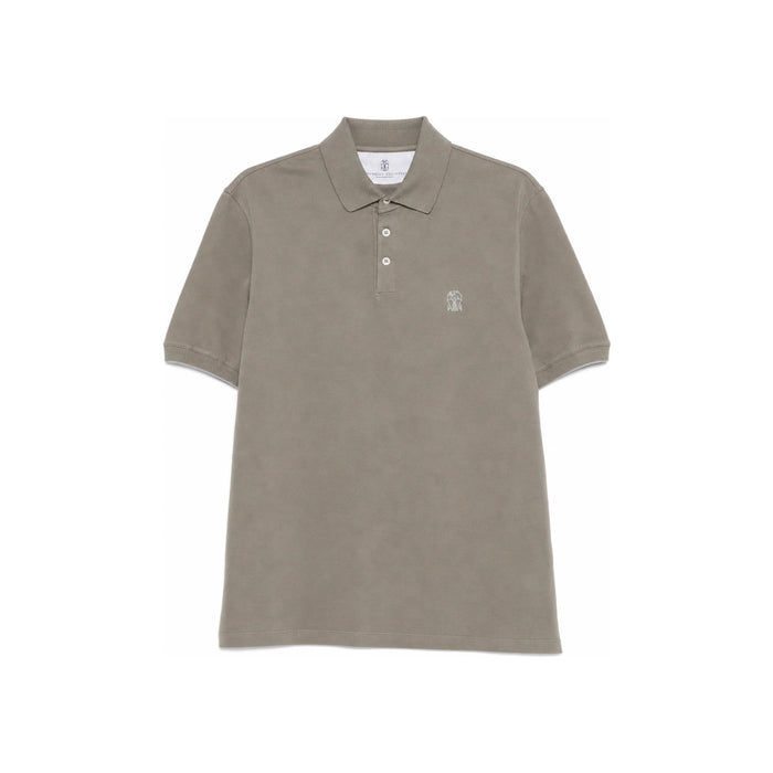 Brunello Cucinelli Embroidered Logo Polo Short Sleeve T-Shirt