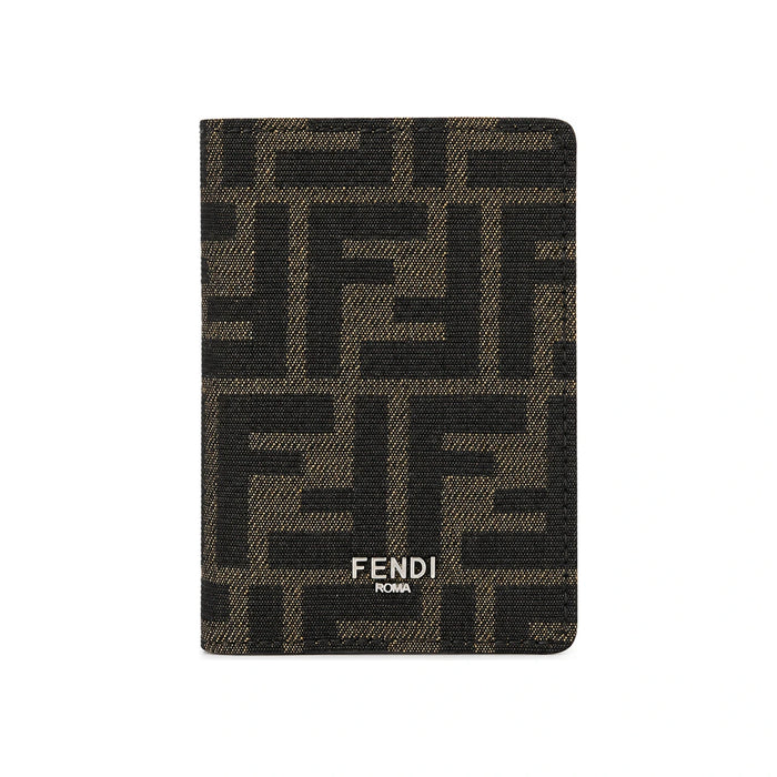 FENDI FF Logo Leather Card Holder Black