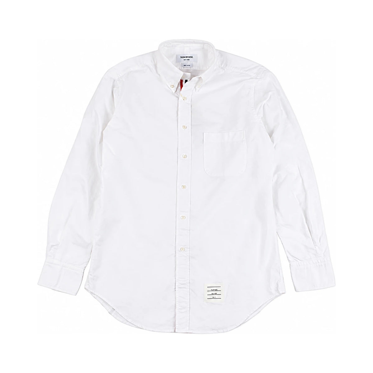 THOM BROWNE White Grosgrain Tricolor Placket Long Sleeve Shirt