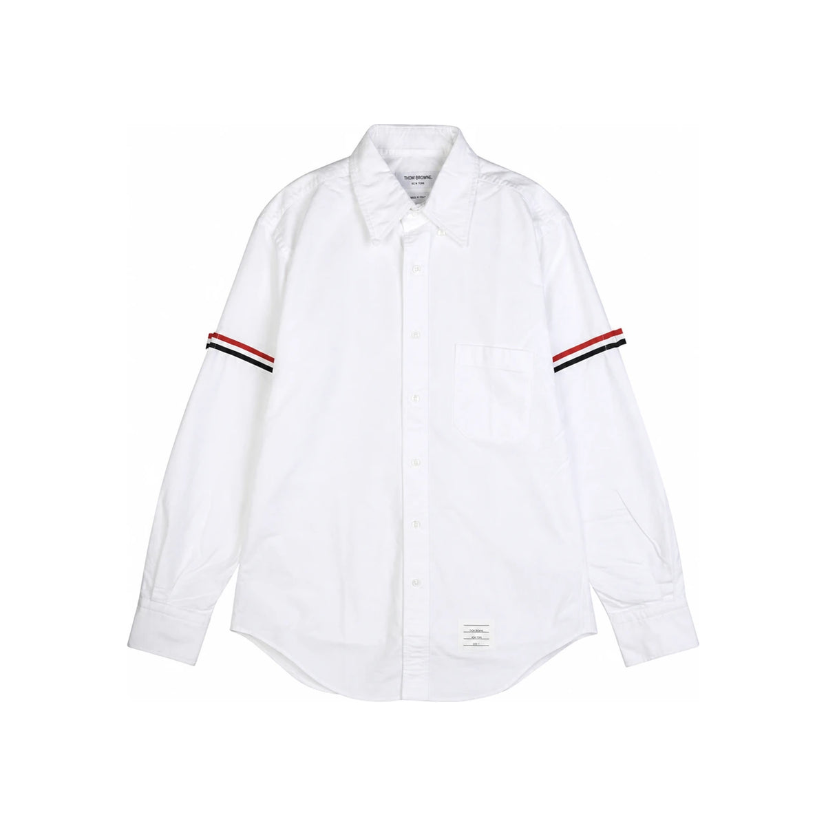 THOM BROWNE Tricolor Grosgrain Armband Oxford Long-Sleeve Shirt White