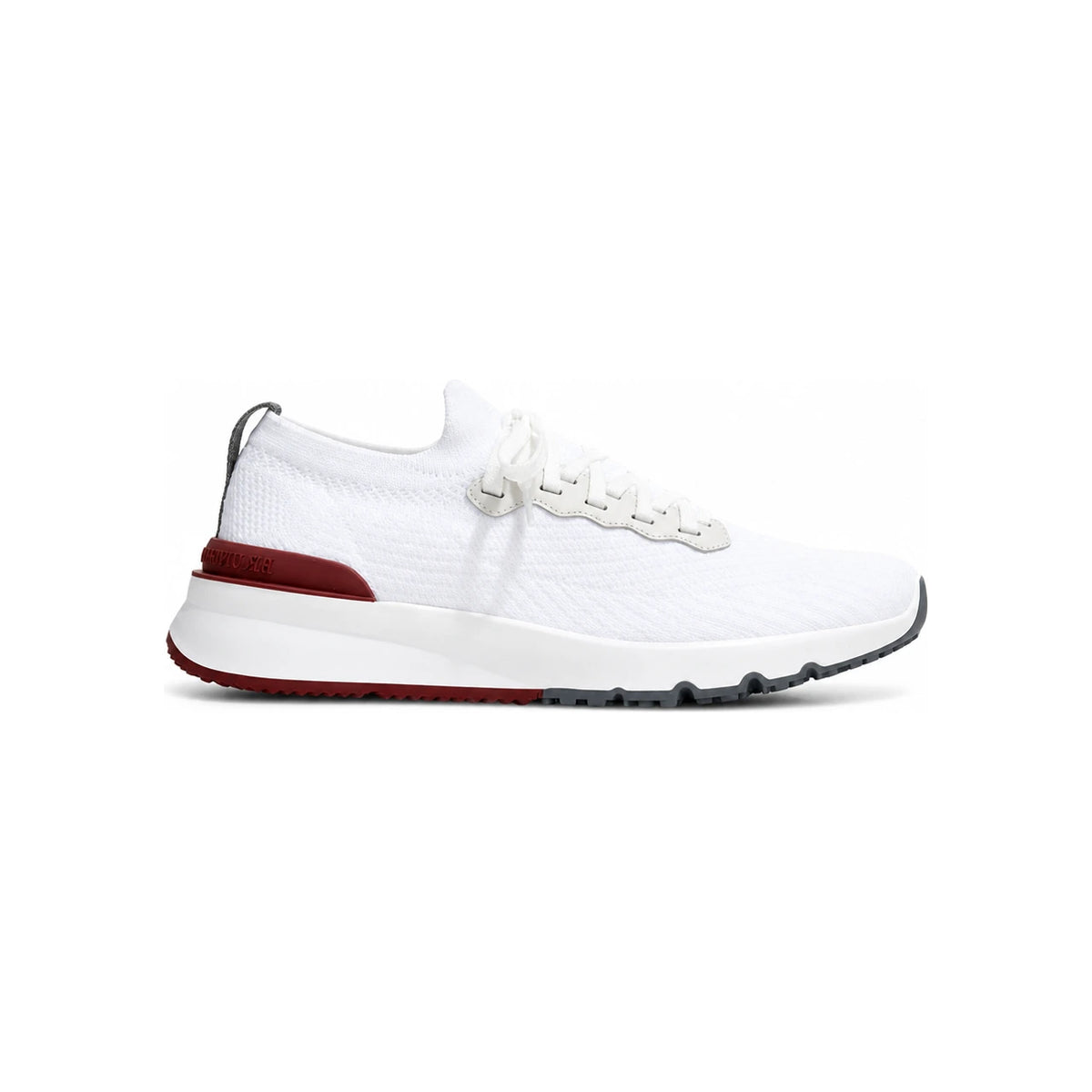 Brunello Cucinelli White Leather Patch Knit Runner Sneakers