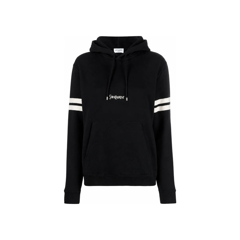 Saint Laurent Women’s Logo Embroidered Hoodie Black Cotton Hooded Top
