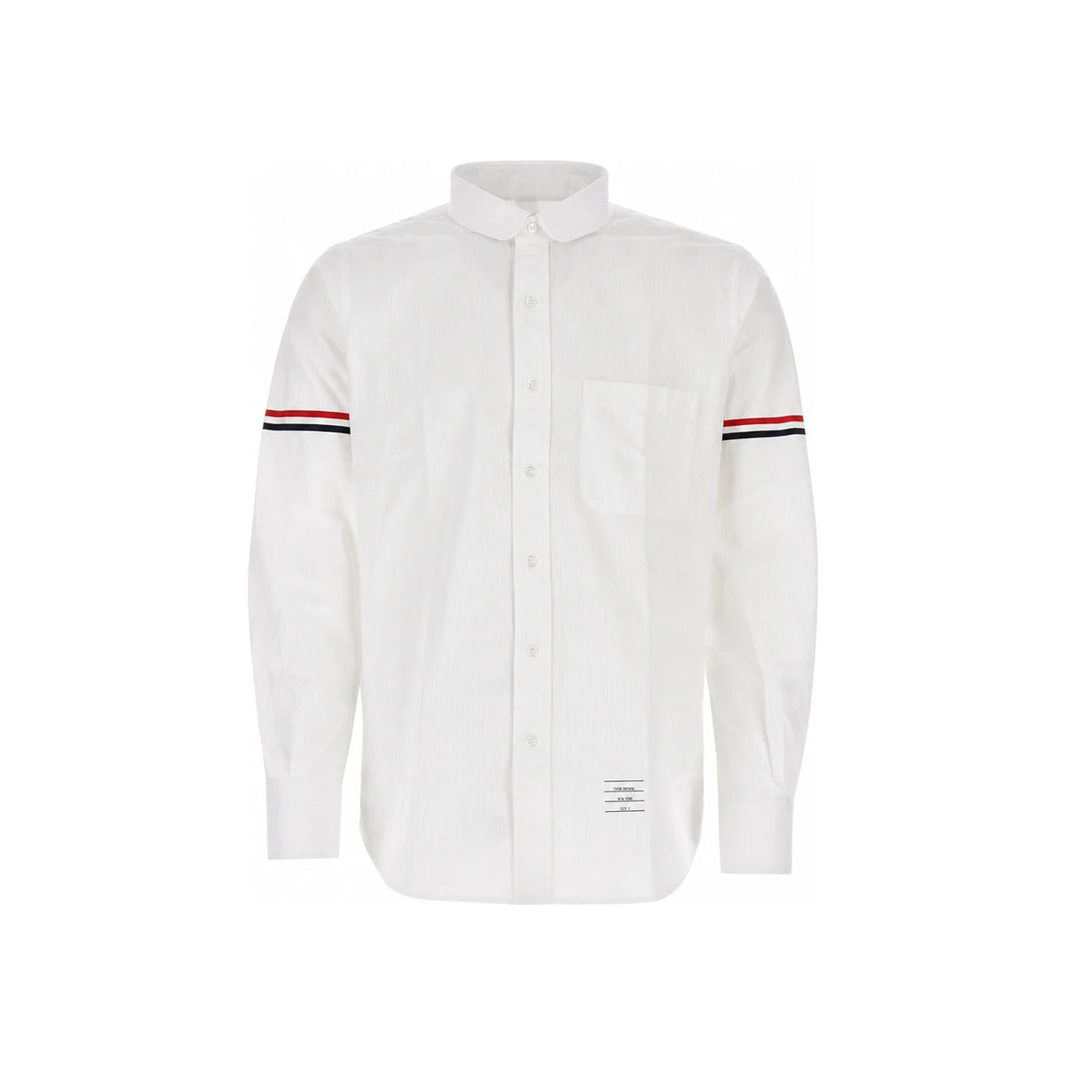 THOM BROWNE White Seersucker Long-Sleeve Armband Shirt