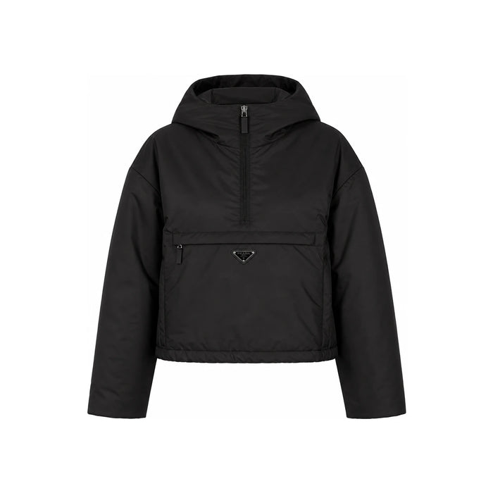 PRADA Womens Re-Nylon Hooded Bomber Jacket Black