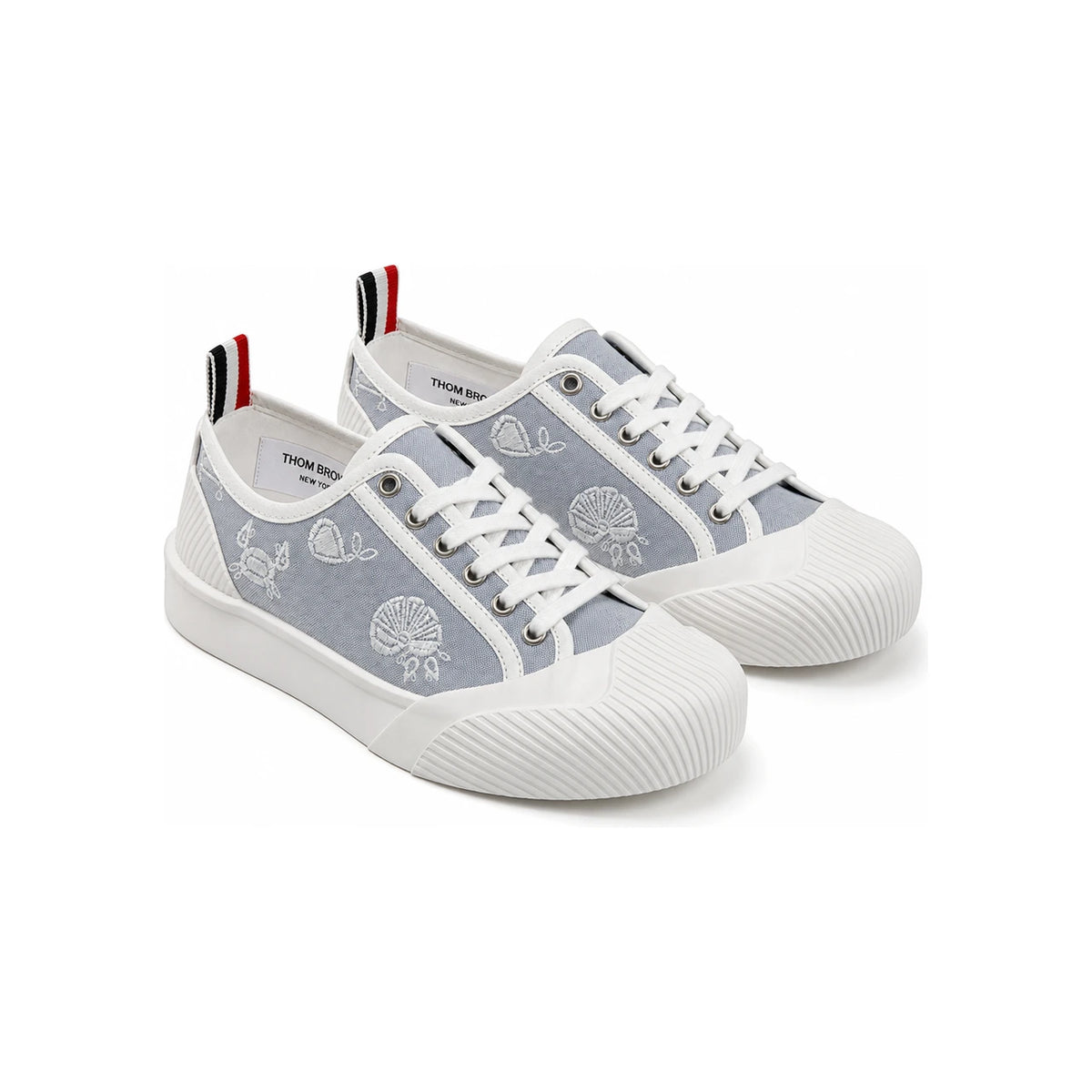 THOM BROWNE Rugby Low-Top Sneakers Tricolor Tab Navy Leather