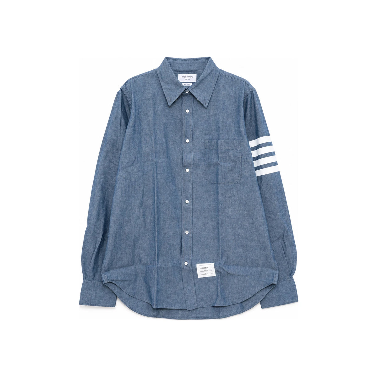 THOM BROWNE Stripe Chambray Long Sleeve Shirt