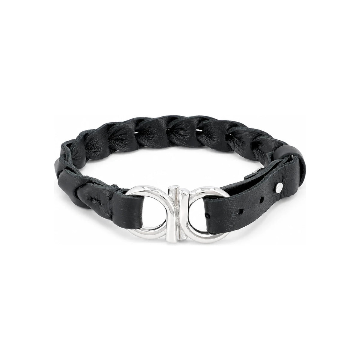 Ferragamo Gancini Braided Leather Men's Bracelet 77 0378 0780298